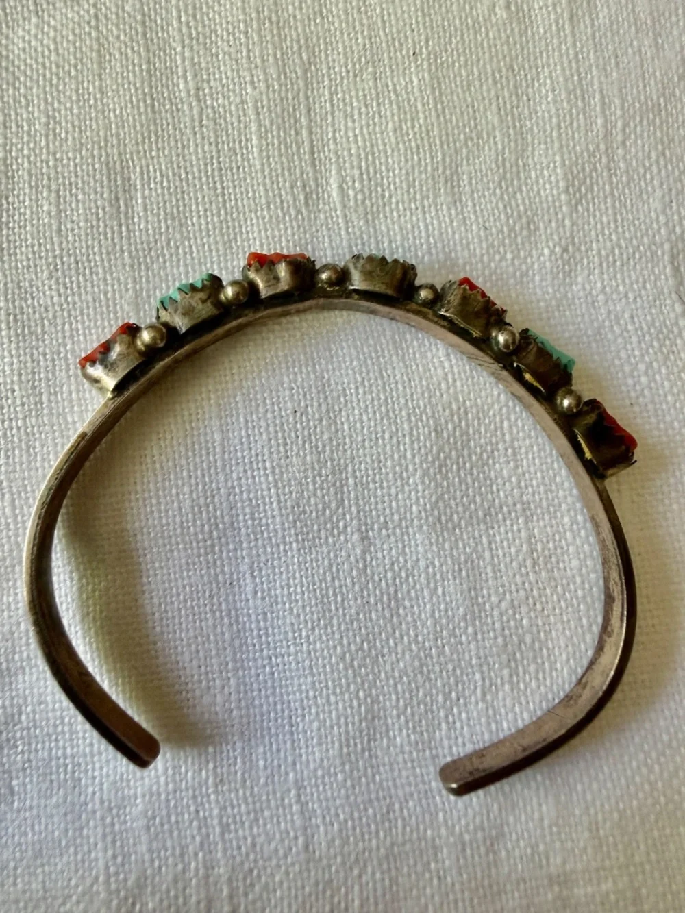Native American Sterling Turquoise & Red Coral Cuff Bracelet - Vintage